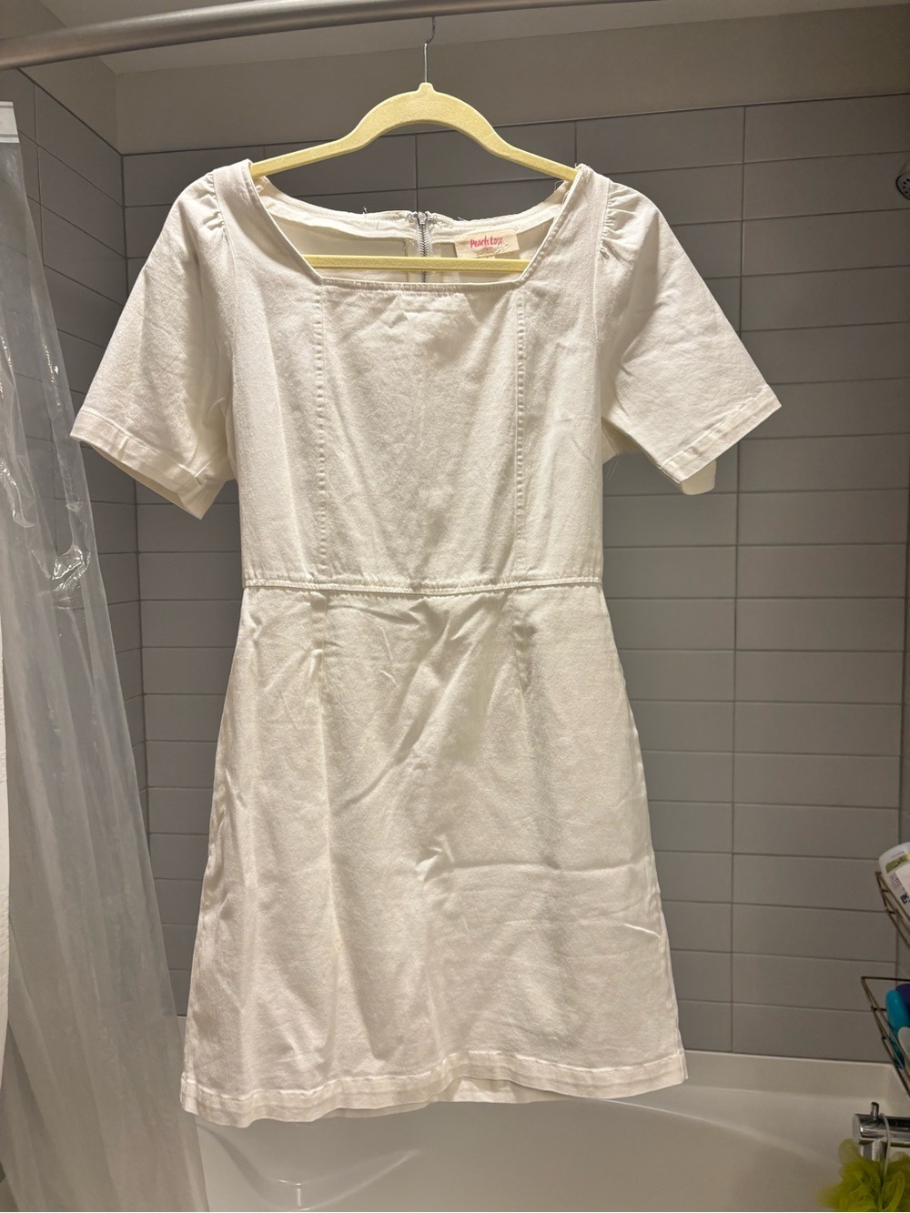 Peach Love California Cream Square-Neck Short Sleeve Dress